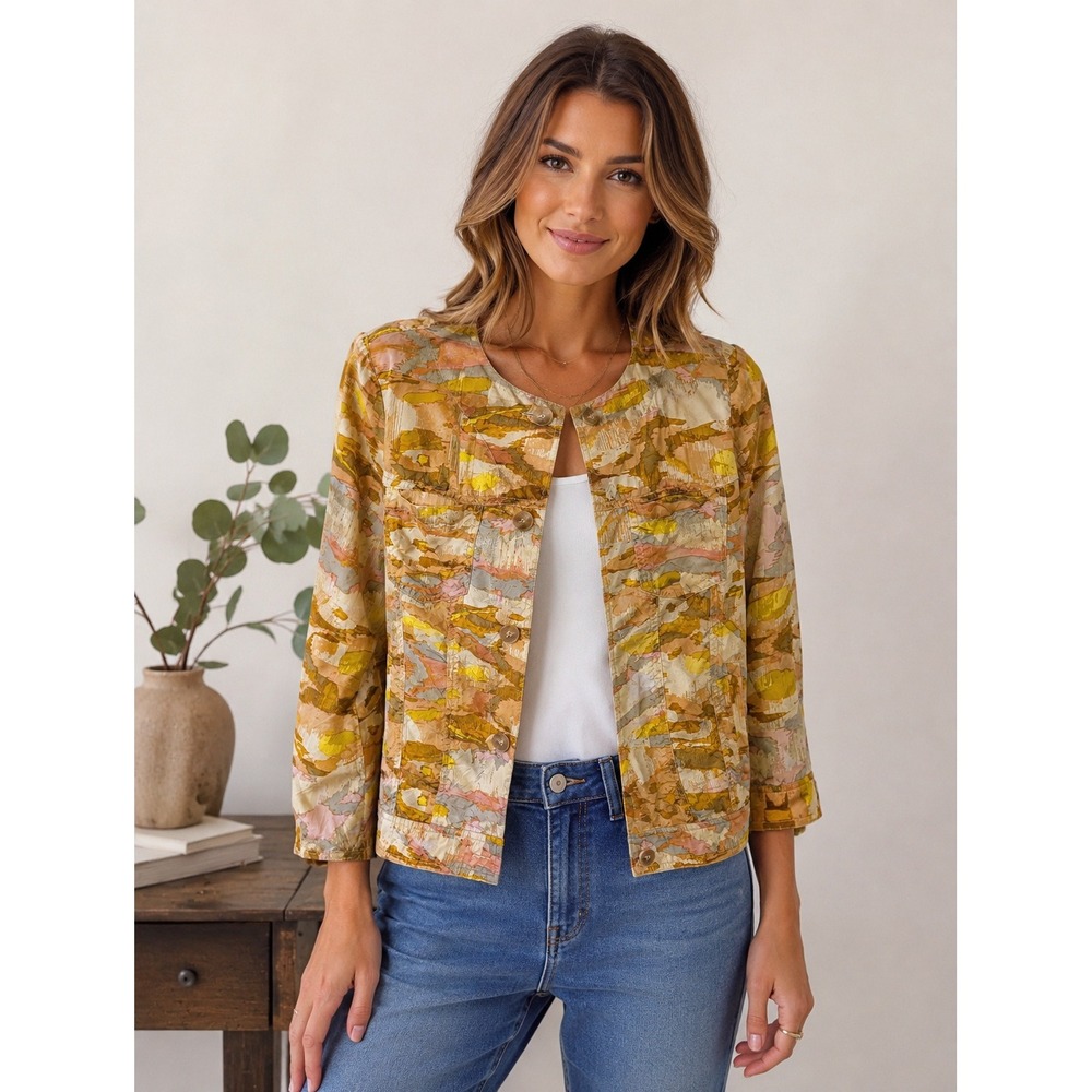 Pendleton Women's 100% Silk Abstract Painterly Print Button Front Jacket-‎ Small